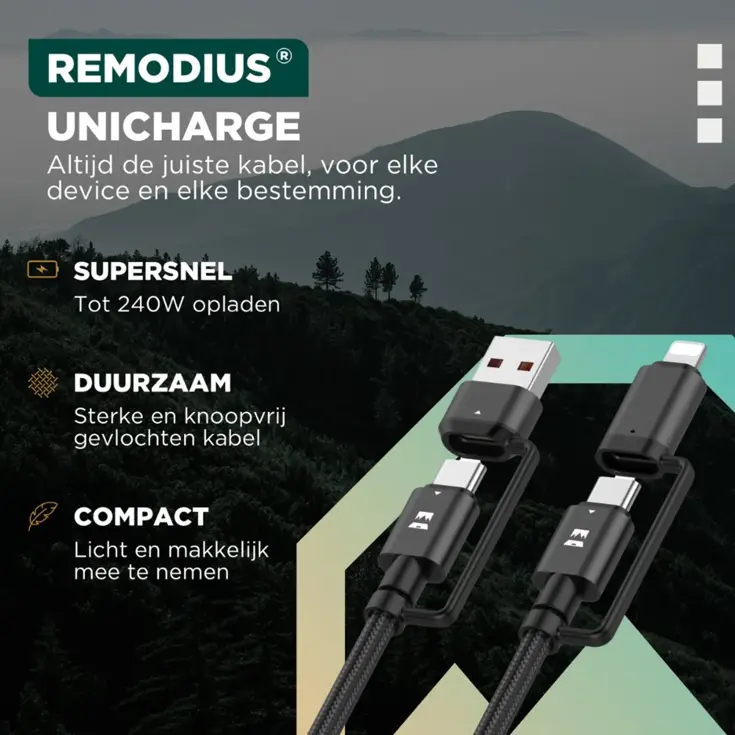 Remodius Wereldstekker + 2× Universele Oplaadkabel