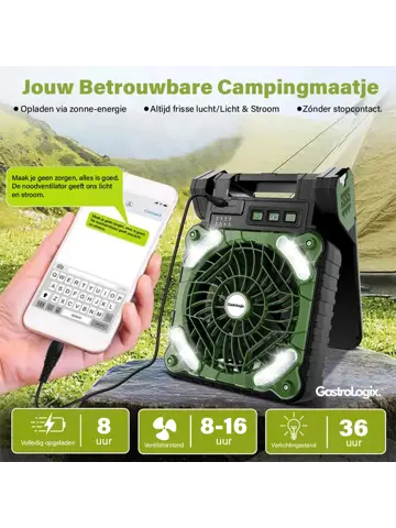 3-in-1 Zonnepaneel Powerbank Ventilator Groen