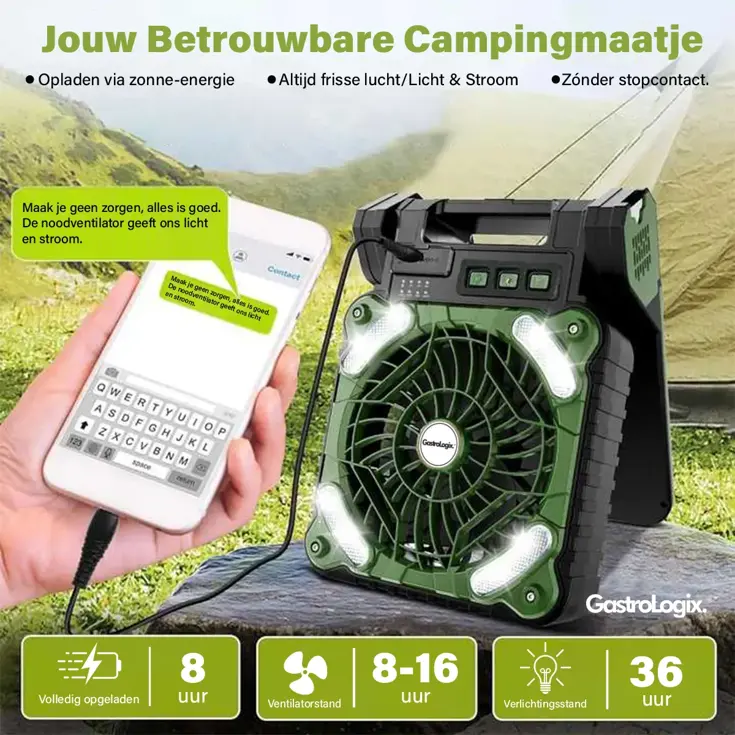 3-in-1 Zonnepaneel Powerbank Ventilator Groen