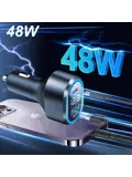 48W Autolader USB-C LED Spanningsmeter 12V