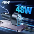 48W Autolader USB-C LED Spanningsmeter 12V