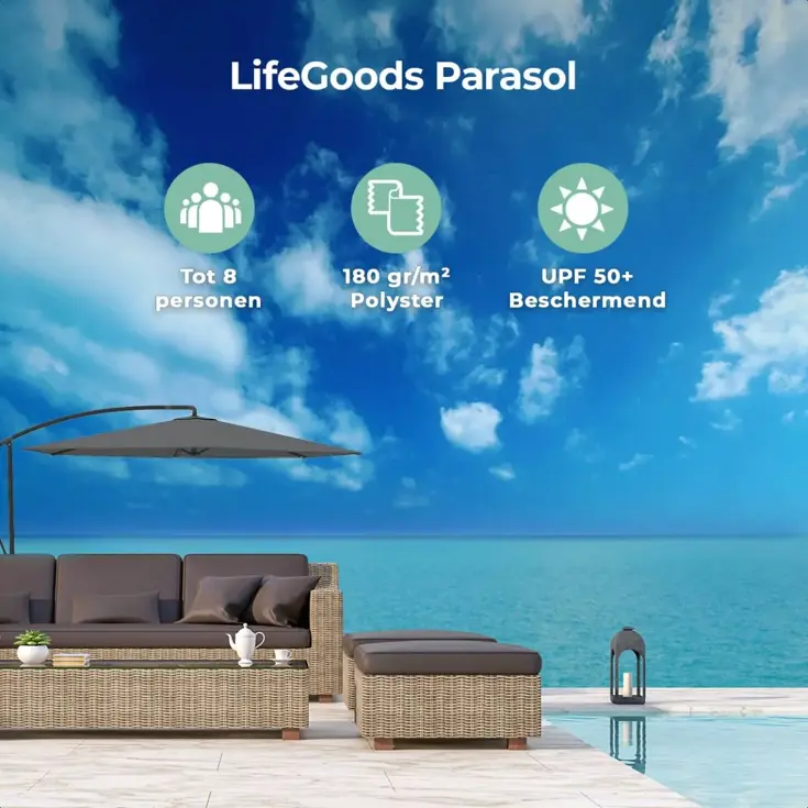LifeGoods Zweefparasol – 300cm