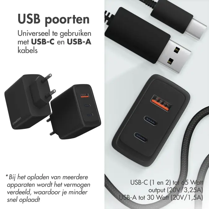 imoshion 65W Oplader 2x USB-C 1x USB-A