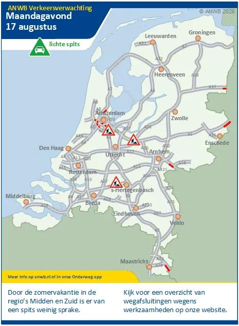Vanwege einde zomervakantie in de regio Noord weer een lichte avondspits.