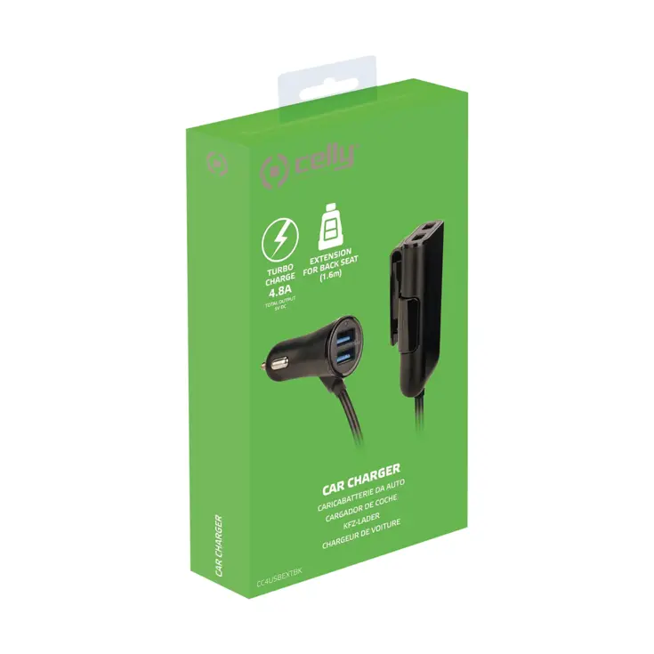 Autolader 4 USB-poorten 1,6 meter voor auto