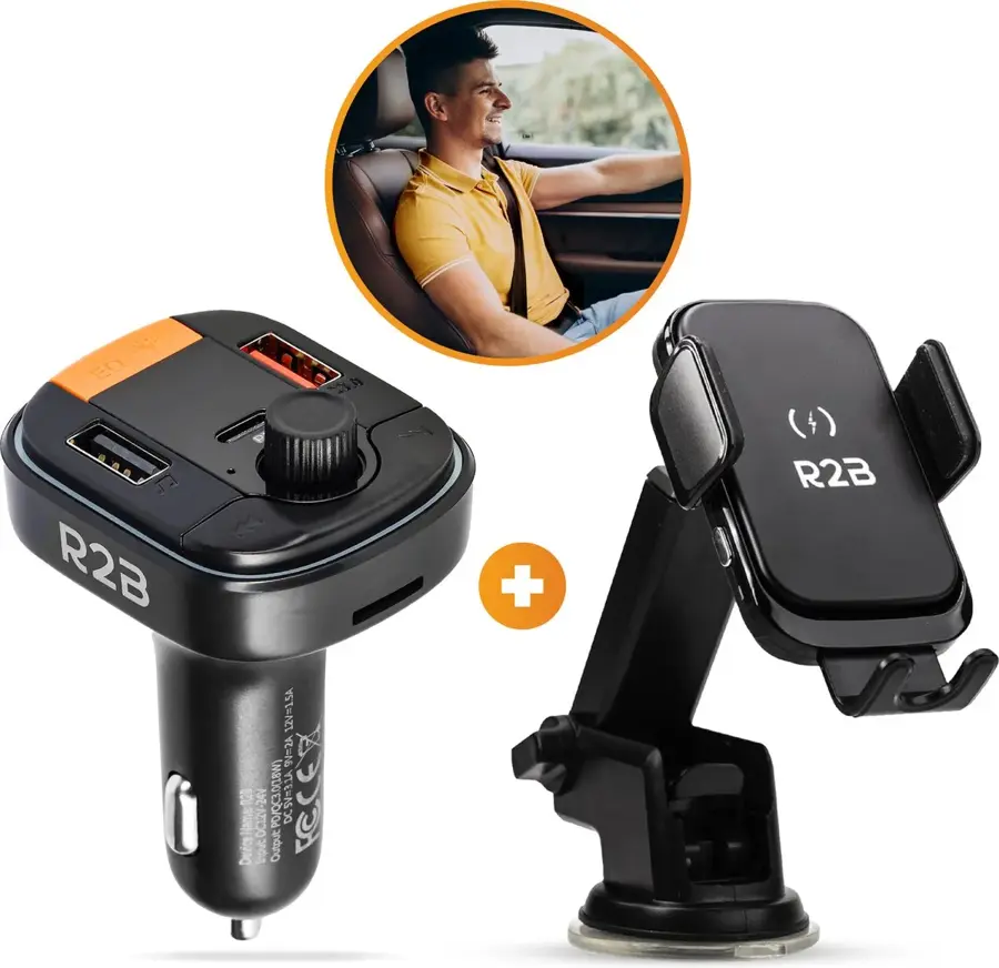 R2B Telefoonhouder Auto + FM Transmitter