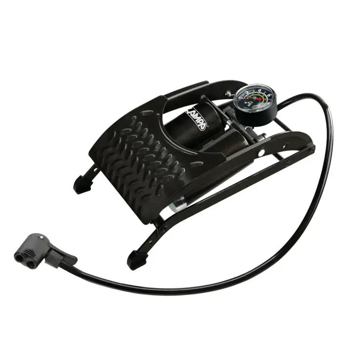 Voetpomp met dubbele cilinder en manometer