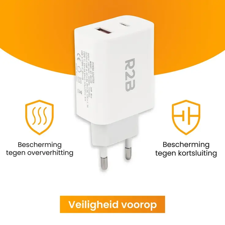 Krachtige 20W USB A & USB C Adapter Wit