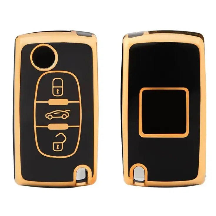 TPU Sleutelhoesje voor Peugeot goud D3