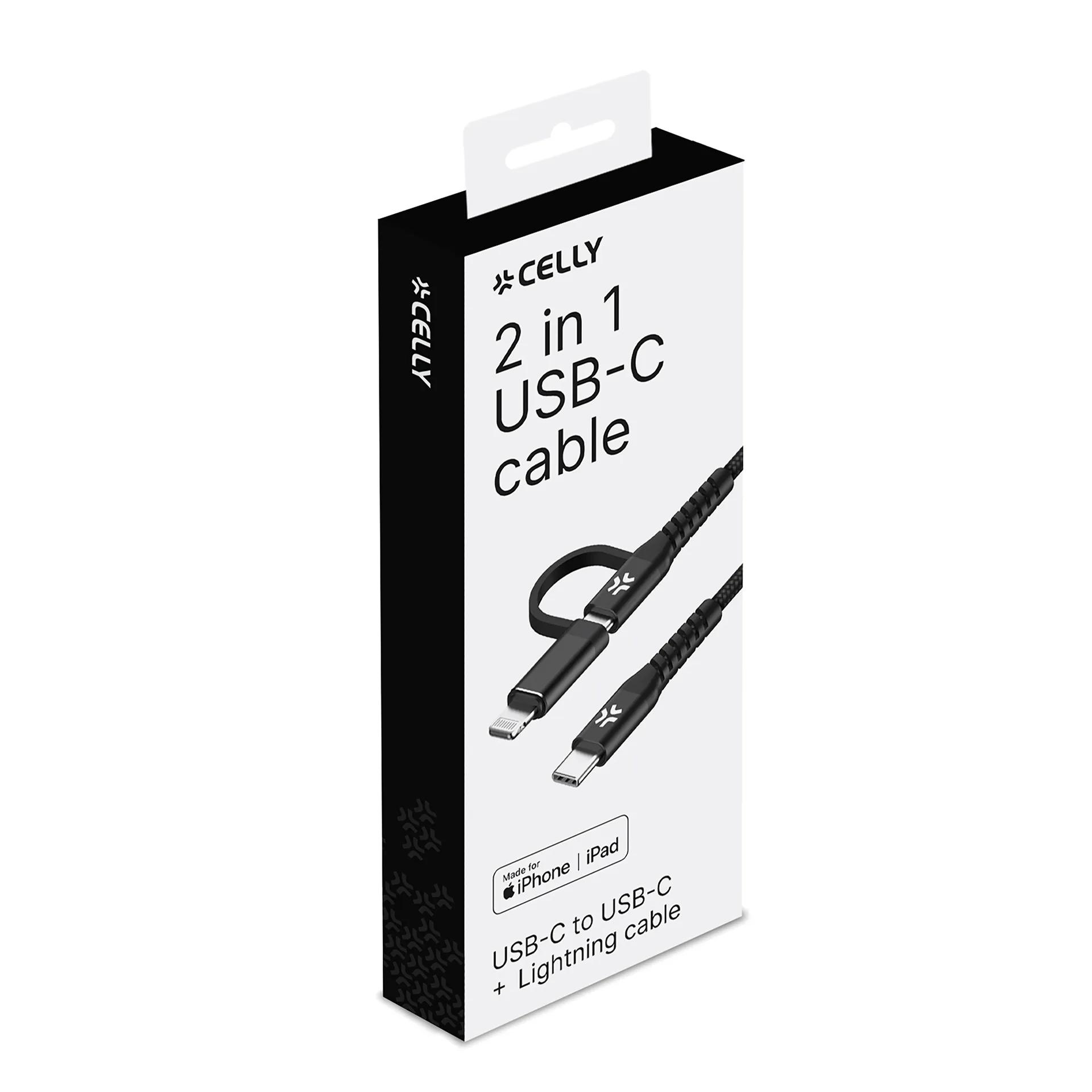 Celly  2 in 1 USB-C > USB-C + Lightning Kabel  Zwart main product image