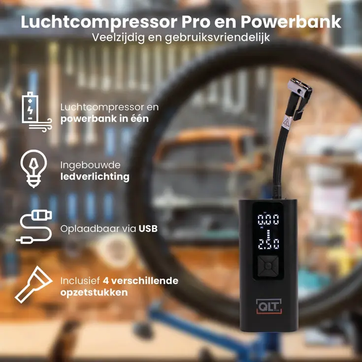 QLT Luchtcompressor en Powerbank - 10,3 Bar
