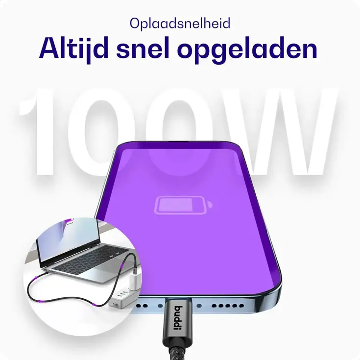 Flex USB-C naar USB-C Kabel 100W 30CM Zwart