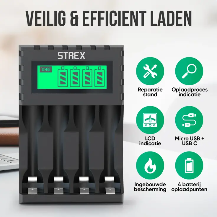 Batterijoplader USB - 4x AA/AAA