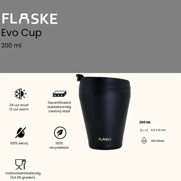 FLASKE 200ML  RVS Koffiebeker to Go
