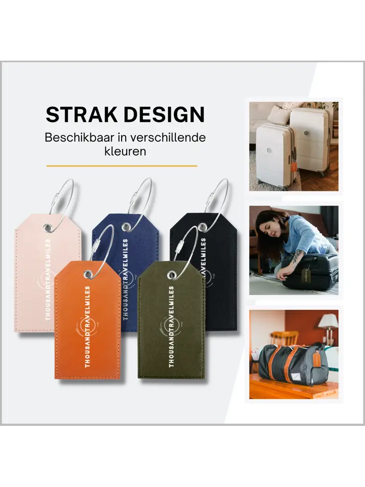 Bagagelabel – 4 stuks – Leer – Roze
