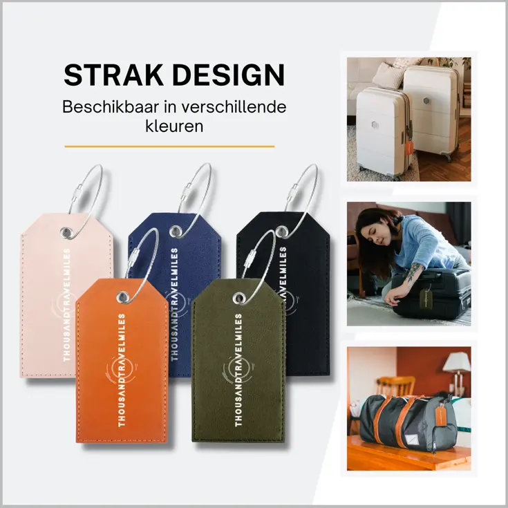 Bagagelabel – 4 stuks – Leer – Roze