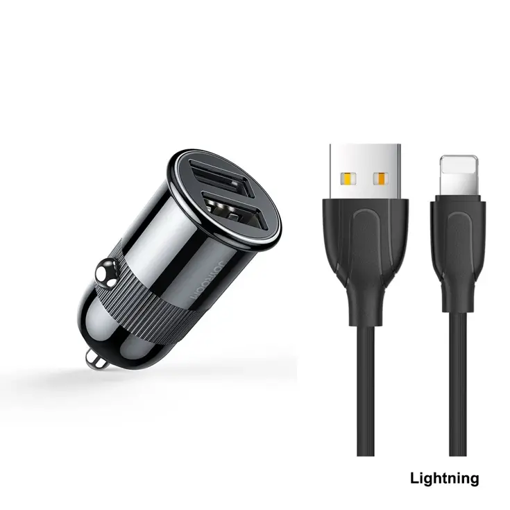 Autolader USB-A + Lightning - Zwart