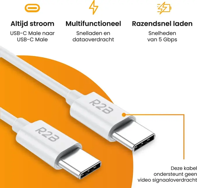 R2B USB-C naar USB-C Kabel - 2 Meter