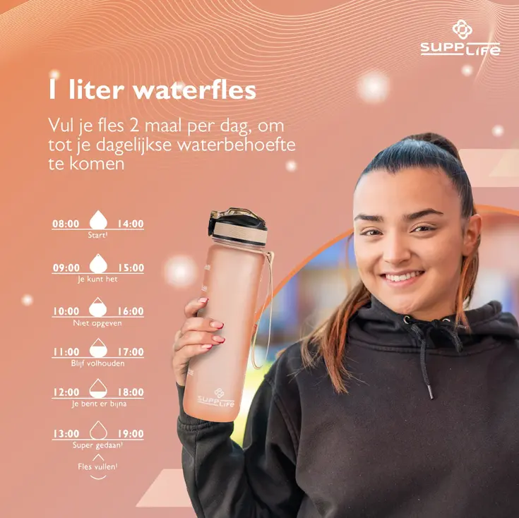 Nederlandse Motivatie Waterfles - Rose Goud - 1L