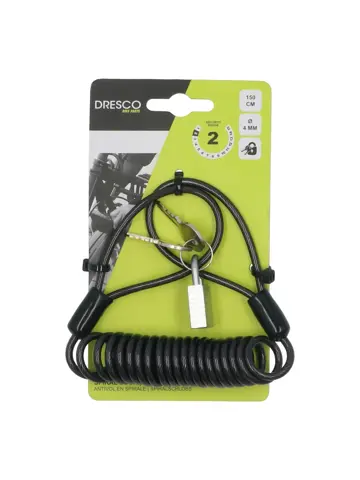 Spiraalslot 150 cm, 4 mm diameter, 2 sleutels