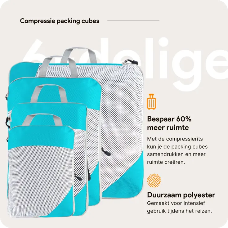 Packing cubes compressie set – 6-delig – Li Blauw