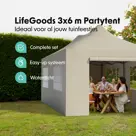 LifeGoods Partytent met Zijwanden– 3x6 m