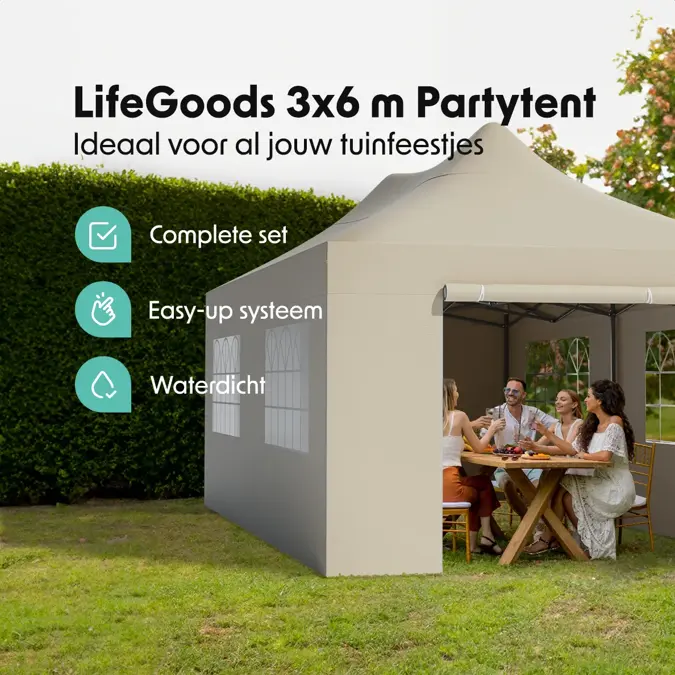 LifeGoods Partytent met Zijwanden– 3x6 m