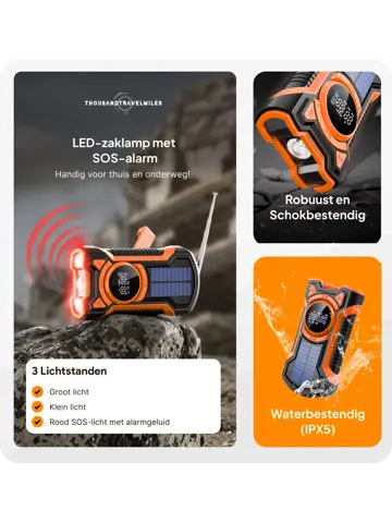 Noodradio met solar dynamo Bluetooth en powerbank