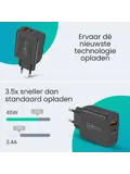 USB-C Snellader - 45W + USB-A 18W - 2m