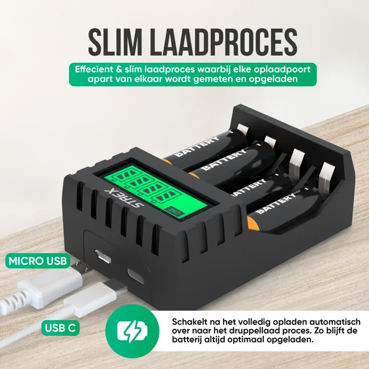 Batterijoplader USB - 4x AA/AAA
