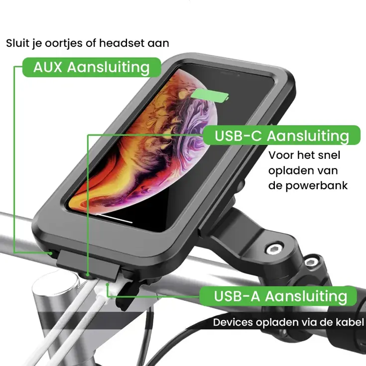 Telefoonhouder Fiets met powerbank 5.000 mAh