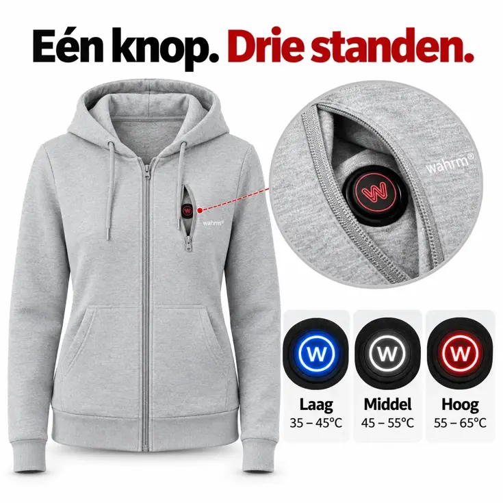 Infrarood Verwarmde Zipper Hoodie – Dames  Grijs