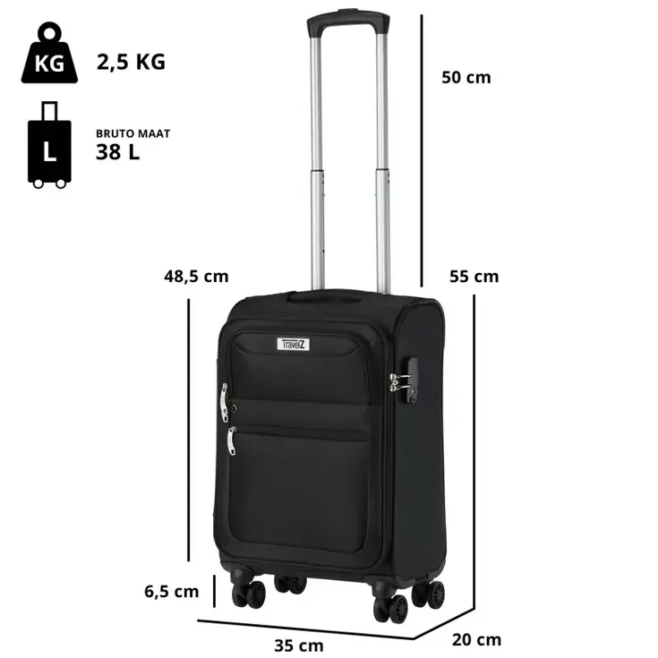 TravelZ Softspinner handbagage koffer 55cm