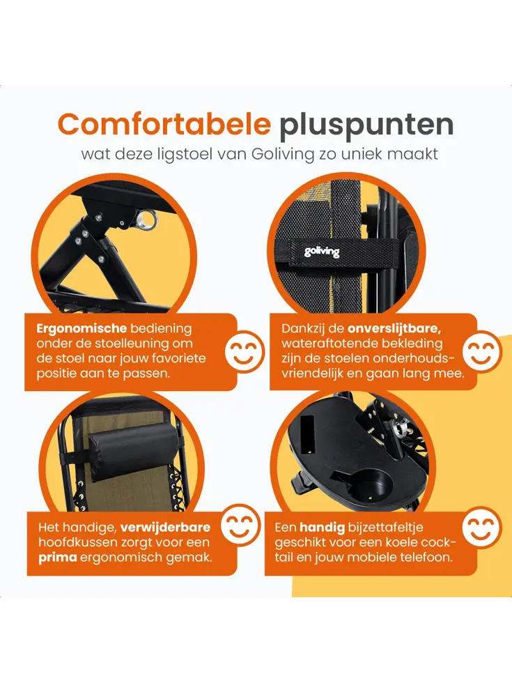 Opvouwbare Ligstoel - 3 Standen - Zwart