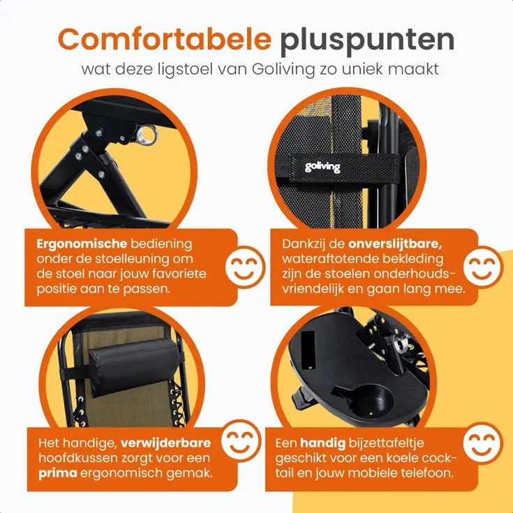 Opvouwbare Ligstoel - 3 Standen - Zwart