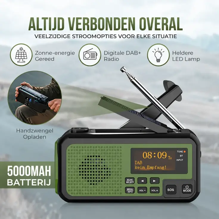 Noodradio DAB+/FM - 5000mAh - Solar Opwindbaar