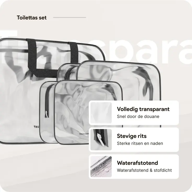 Doorzichtige Reis Toilettas - Set van 3 Stuks