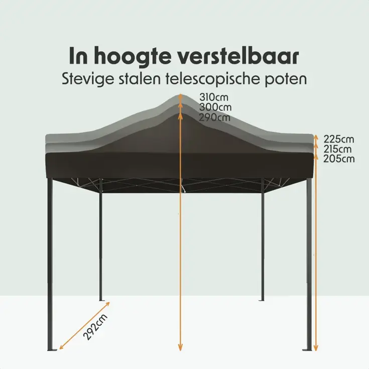 Partytent – 3x3 m – Easy-Up – Antraciet