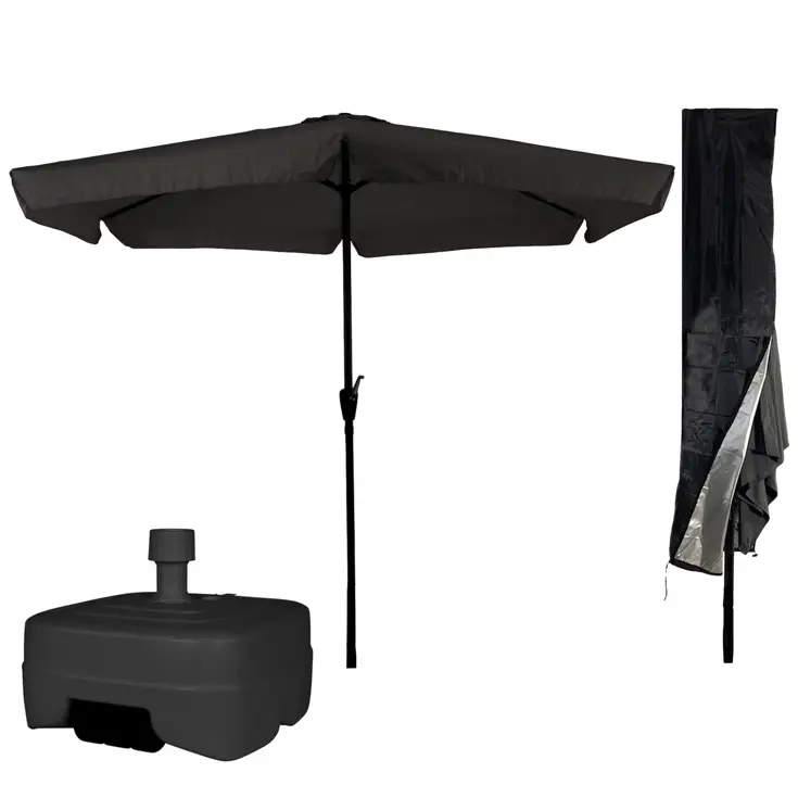 Parasol Zwart + Verrijdbare Voet + Hoes