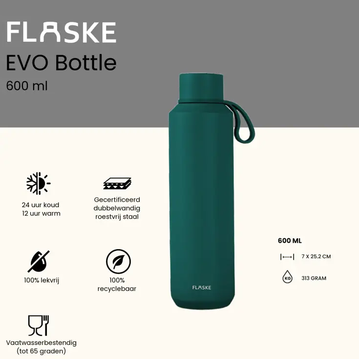 FLASKE 600ML  RVS Drinkfles