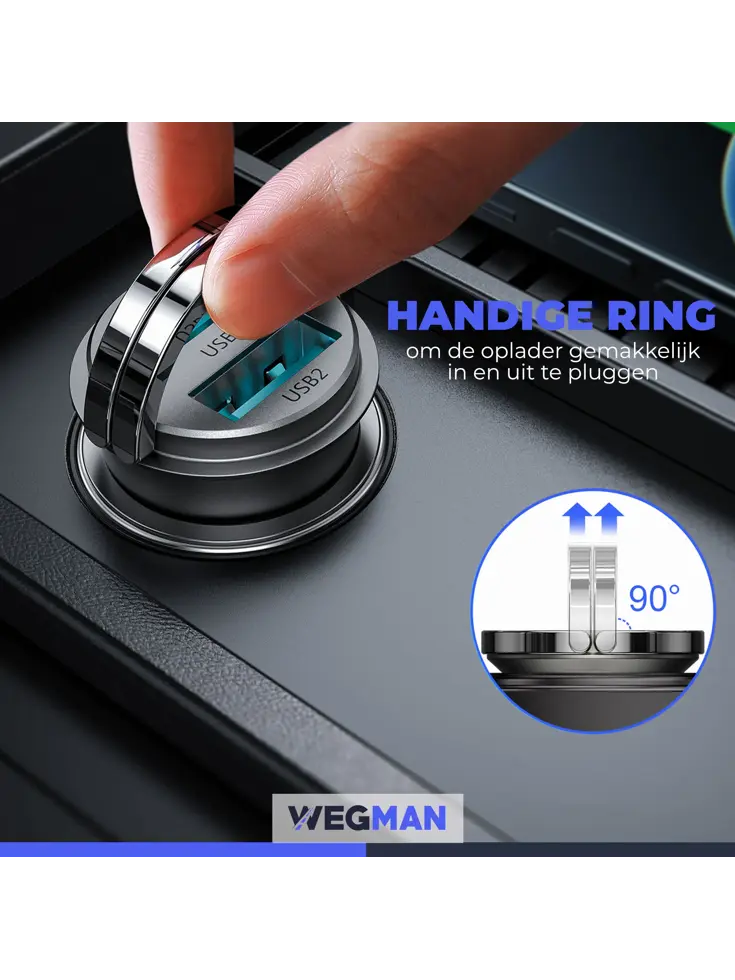 Wegman Autolader 45W 2x USB A Snellader