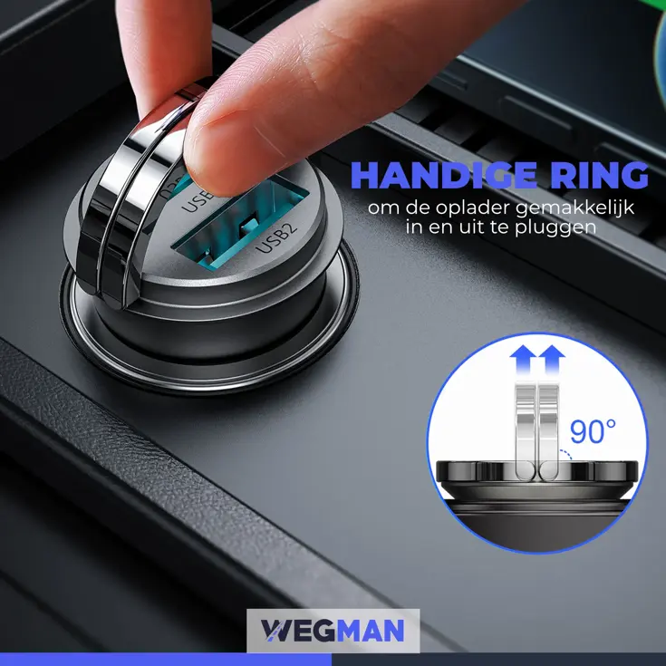 Wegman Autolader 45W 2x USB A Snellader