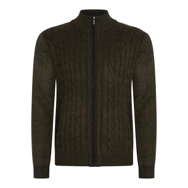 Heren Cable Cardigan Zwart