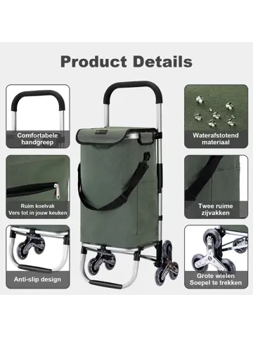 40L boodschappentrolley met trapwielen