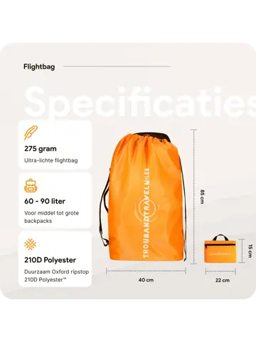 Flightbag vliegtuighoes TSA slot 60–90L – Oranje