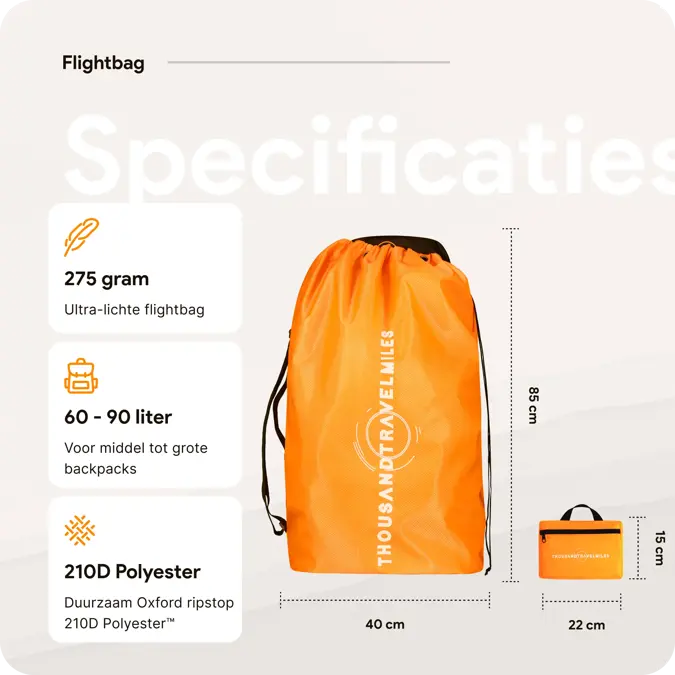 Flightbag vliegtuighoes TSA slot 60–90L – Oranje