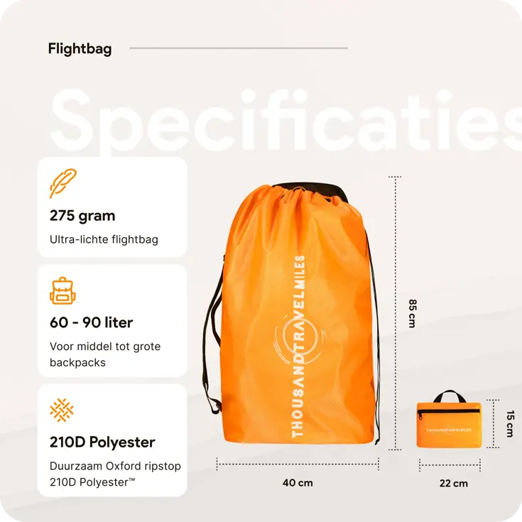 Flightbag vliegtuighoes TSA slot 60–90L – Oranje