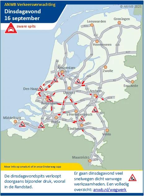 Verkeersverwachting dinsdagavond 16 september: zware spits
