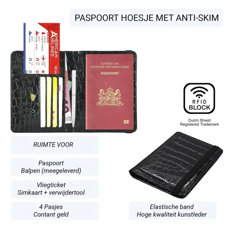 RFID Paspoort Hoes - Anti Skim - Krokodil Style