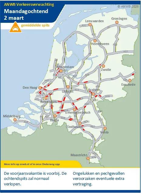 Maandagochtend een drukke, gemiddelde spits. De voorjaarsvakanties zijn voorbij.
